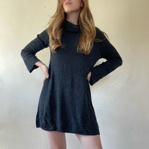 Dark Gray Knit Turtleneck Sweater Dress
